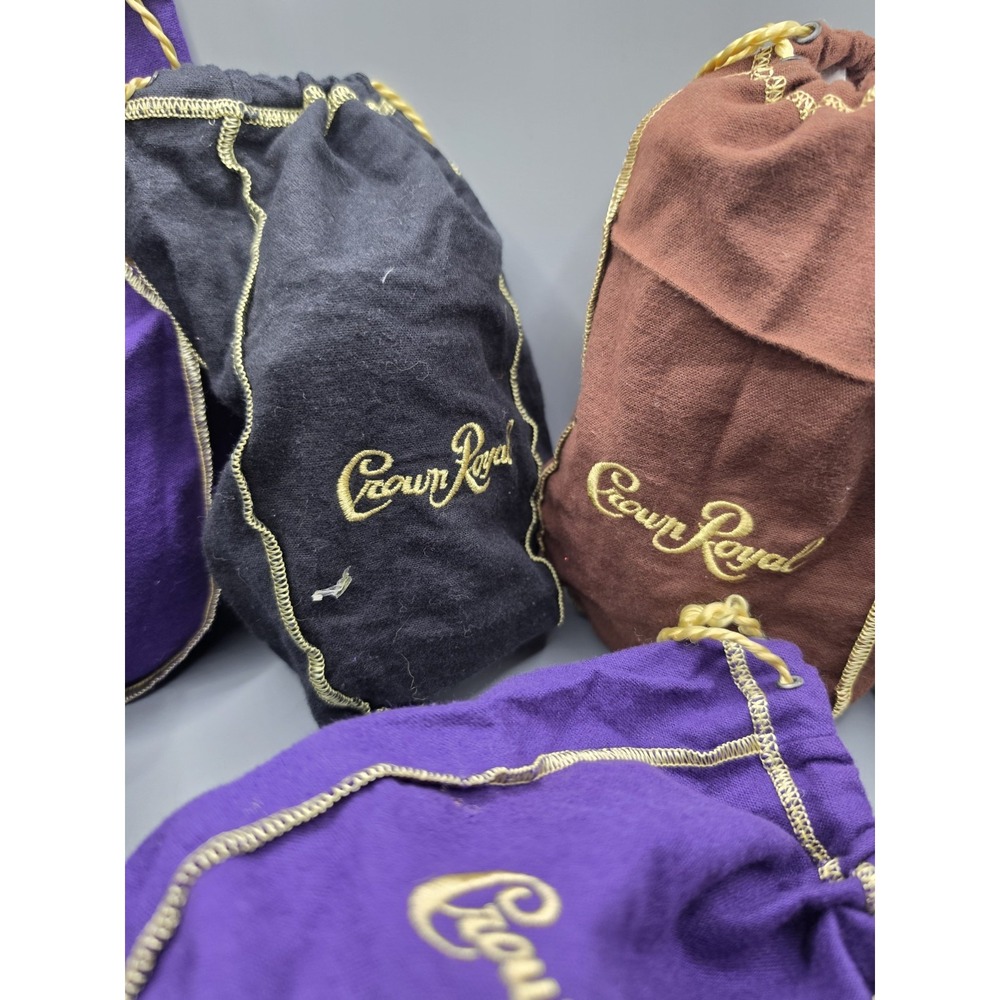 Crown Royal Drawstring Bottle Bags Lot Purple Black Brown Gold Embroidered - Picture 5 of 7